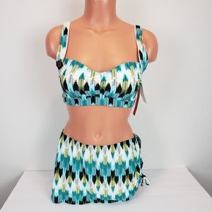 NWT Captiva Teal Skirted Bikini Size Med DCup